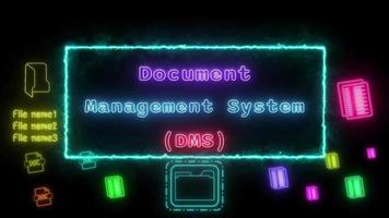 Document Management System DMS Neon purple-blue Fluorescent Text Animation blue frame on black background video