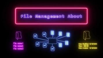 file management about Neon purple Fluorescent Text Animation pink frame on black background video