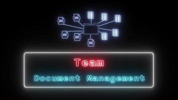 Team document management Neon red-blue Fluorescent Text Animation white frame on black background video