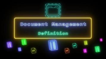 Document Management Definition Neon green-blue Fluorescent Text Animation yellow frame on black background video