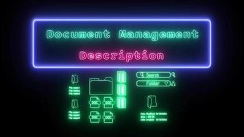 dokumentieren Verwaltung Beschreibung Neon- grün-rosa fluoreszierend Text Animation lila Rahmen auf schwarz Hintergrund video