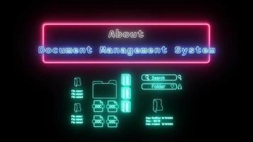 Über dokumentieren Verwaltung System Neon- weiß Blau fluoreszierend Text Animation Rosa Rahmen auf schwarz Hintergrund video