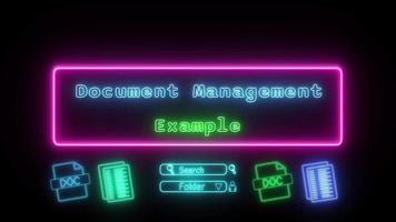 documento gestão exemplo néon azul esverdeado fluorescente texto animação Rosa quadro, Armação em Preto fundo video
