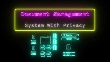 document management system with privacy Neon pink-white Fluorescent Text Animation yellow frame on black background video