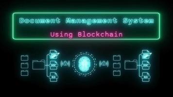 document la gestion système en utilisant blockchain néon rose bleu fluorescent texte animation vert Cadre sur noir Contexte video