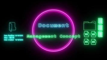 document management concept Neon green-blue Fluorescent Text Animation pink frame on black background video