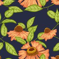 Floral seamless pattern with leaves illustration on dark purple color background. vector