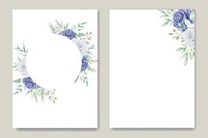 wedding invitation with rose and leaf navy blue vector