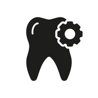Dental Medical Repair Silhouette Icon. Tooth Extraction Sign with Gear Glyph Pictogram. Orthodontic Oral Medicine. Dental Treatment. Dentistry Solid Symbol. Isolated Vector Illustration.