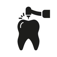 perforación diente con del dentista instrumento silueta icono. dentista simulacros dientes, endodoncia procedimiento sólido signo. raíz canal tratamiento glifo pictograma. odontología símbolo. aislado vector ilustración.