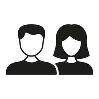 User Woman and Man Silhouette Icon. Partners Businesswoman and Businessman Glyph Pictogram. Leader Manager Icon. Partnership, Teamwork, Network Symbol. Couple Sign. Isolated Vector Illustration.