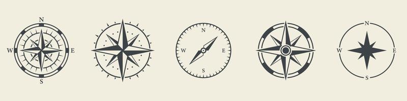 Adventure Direction Arrow to North South West East Orientation Navigator Modern Sign. Compass Map Silhouette Icon Set. Rose Wind Navigation Retro Equipment Pictogram. Isolated Vector Illustration.