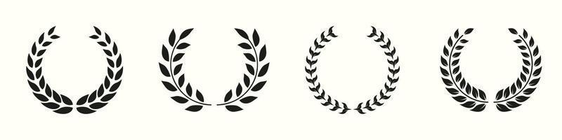 Laurel Wreath Silhouette Icon Set. Circle Leaf Award for Winner Glyph Pictogram. Victory and Prize Sign. Triumph Emblem. Vintage Olive Leaves Symbol. Champion's Trophy. Isolated Vector Illustration.