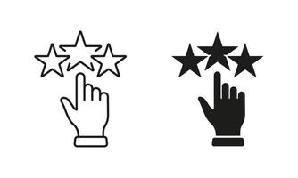 Customer Best Review Feedback Silhouette and Line Icon Set. Positive Good Quality Service Pictogram. Customer Satisfaction High Rate Symbol. Editable Stroke. Isolated Vector Illustration.