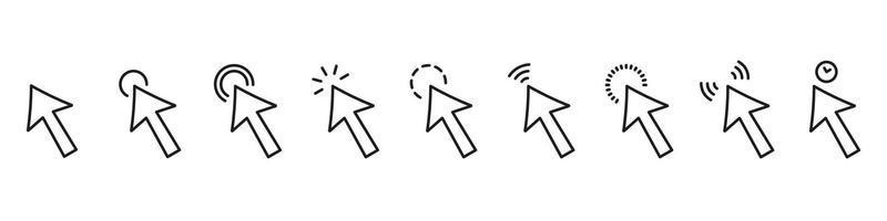 Mouse Pointer Line Icon. Computer Cursor Arrow Linear Pictogram. Digital Web Point for Website Outline Icon. Link Website, Push, Choose, Press Symbol. Editable Stroke. Isolated Vector Illustration.