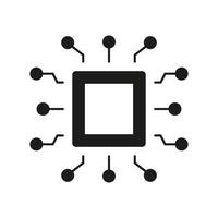 Central Processing Unit Silhouette Icon. Micro Chip Board, Digital Technology, Artificial intelligence Glyph Pictogram. CPU Solid Sign. Electronic Circuit Symbol. Isolated Vector Illustration.