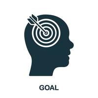 Goal, Focus, Target, Aim Silhouette Icon. Arrow in Human Brain Glyph Pictogram. Objective-Focused Person Solid Sign. Concentration Intellectual Process Symbol. Isolated Vector Illustration.