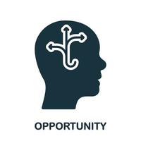 Opportunity, Choice, Success Silhouette Icon. Idea for Career Development in Human Head Glyph Pictogram. Goal, Potential Success Solid Sign. Intellectual Process Symbol. Isolated Vector Illustration.