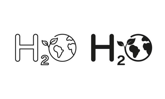 H2O Ecology Line and Silhouette Icon Set. Eco Water Chemistry Formula with Globe and Leaf Symbol Collection on White Background. Aqua with Earth Nature Environment. Isolated Vector Illustration.