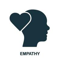 Empathy, Passion, Sympathy Feeling Silhouette Icon. Heart Shape and Human Head Glyph Pictogram. Kindness and Inspiration Solid Sign. Intellectual Process Symbol. Isolated Vector Illustration.