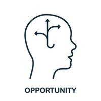 Opportunity Line Icon. Idea for Career Development in Human Head Linear Pictogram. Psychological Cognition Outline Sign. Intellectual Process Symbol. Editable Stroke. Isolated Vector Illustration.