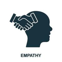 empatía y compasión silueta icono. humano cabeza y acuerdo apretón de manos glifo pictograma. solidaridad, emocional consuelo sólido signo. intelectual proceso símbolo. aislado vector ilustración.