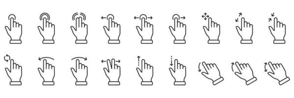 Pinch Screen, Rotate Up Down on Screen Outline Sign. Hand Finger Touch, Swipe and Drag Linear Pictogram. Gesture Slide Left and Right Line Icon Set. Editable Stroke. Isolated Vector Illustration.