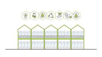 arquitectura eco sostenible ambiente concepto. hogar con ecología, sostenibilidad, ambientalmente, naturaleza contorno y verde color, vector. arquitectura para web bandera, ilustración, web sitio. vector