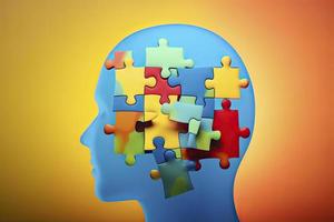 ADHD, attention deficit hyperactivity disorder, mental health, head with puzzle pieces photo