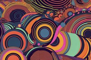 Abstract psychedelic background with circles and lines of various widths in retro optical illusion style photo