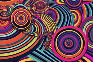 Abstract psychedelic background with circles and lines of various widths in retro optical illusion style photo