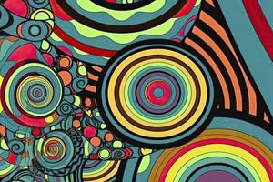 Abstract psychedelic background with circles and lines of various widths in retro optical illusion style photo