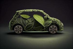 Green electric car made from leaves, sustainable and renewable ressources, eco power photo