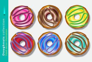 Realistic donut cake icon. Doughnut desserts with chocolate cream icing and sprinkles. vector