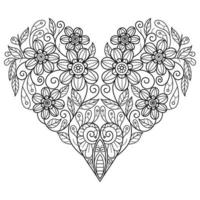 Flower heart hand drawn for adult coloring book vector