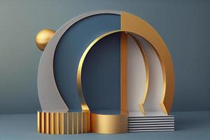 3d render of blue and gold podium. Background with geometric composition photo