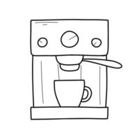 Coffee machine in doodle style. Vector illustration. Preparing coffee. Isolated coffee maker machine in line style.