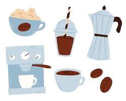 café conjunto en plano estilo. mano dibujado colección de elementos para haciendo café. vector ilustración. café descanso. .