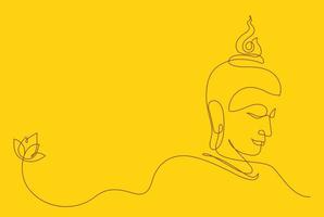 buddha face line art decorated with lotus water lily continuous line vector