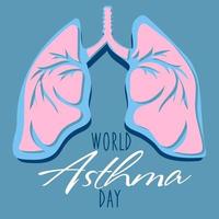 World Asthma Day. Large lungs with shadows on the background of the inscription. The concept of the holiday. Template for background, banner, postcard, poster with text inscription Vector illustration