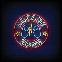 Neon Sign arcade zone with brick wall background vector