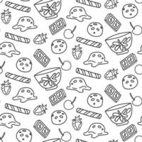 A pattern from the decor of ice cream on a white background. Background illustration with ice cream doodles. Ice cream, chocolate, strawberry, cherry, waffle for printing greeting cards and textiles vector