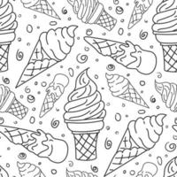 Perfect funny vector background. Seamless ice cream pattern on a white background. Background illustration with ice cream doodles. Assorted ice cream for printing, adding, greeting cards and textiles
