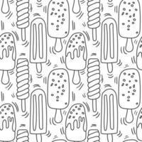 Perfect funny vector background. Seamless ice cream pattern on a white background. Background illustration with ice cream doodles. Assorted ice cream for printing, adding, greeting cards and textiles