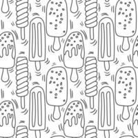 Perfect funny vector background. Seamless ice cream pattern on a white background. Background illustration with ice cream doodles. Assorted ice cream for printing, adding, greeting cards and textiles