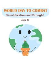 World Day to Combat Desertification and Drought, poster and banner vector. Earth globe with hands holding a cactus in a pot. vector