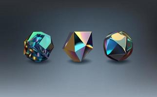 Hologram geometric shapes set. Iridescent modern 3d multicolor object.Futuristic neon gradient figures can be used for a variety of purposes,entertainment, education, and scientific visualization. vector