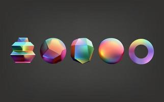 Hologram geometric shapes set. Iridescent modern 3d multicolor object.Futuristic neon gradient figures can be used for a variety of purposes,entertainment, education, and scientific visualization. vector