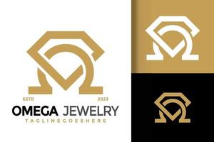 Omega diamond jewelry logo vector icon illustration