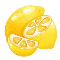 Cartoon style lemon with small and big lemon slice. vector